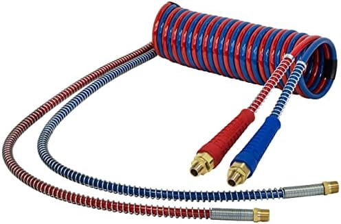Tectran Magnumflex HD Dual Line Truck Air Brake Hose - Red & Blue Coiled Air Line, 12' Length, 1/2" Fittings
