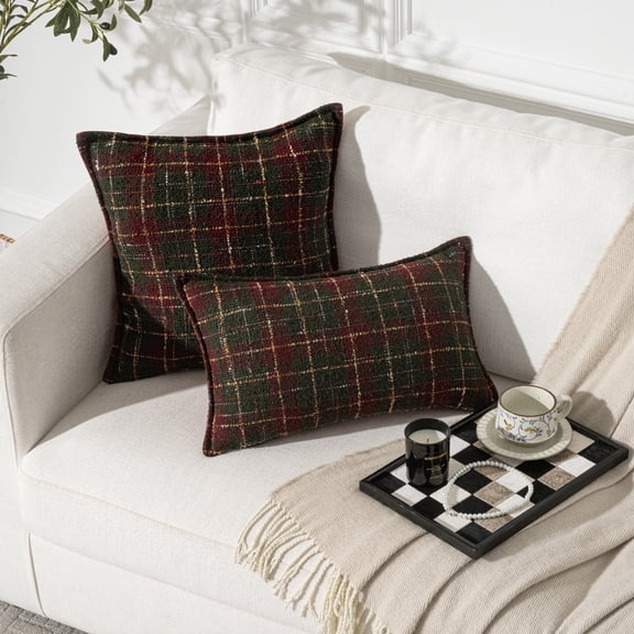 MAGOLIFE 12x20 In Scottish Tweed Loop Yarn Tartan Plaid Cotton Thread Tassel Throw Pillow Cover Farmhouse Holiday Decorative Retro Classic Cushion Pillow Case For Living Room Couch Bed Sofa Home