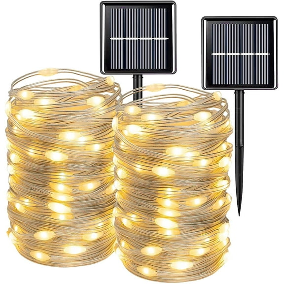 Magotan Solar Christmas Lights 2 Pack 72 Ft 200 LED Outdoor Waterproof Solar String Lights Garden Patio Christmas Decorations, Warm White