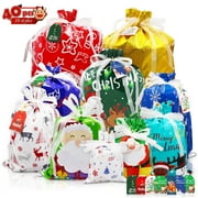 Magotan 40 Pcs Christmas Gift Bags Xmas Drawstring Bags with Tags, Christmas Foil Gift Wrapping Sacks Pouches for Xmas Holiday Presents Party Favor