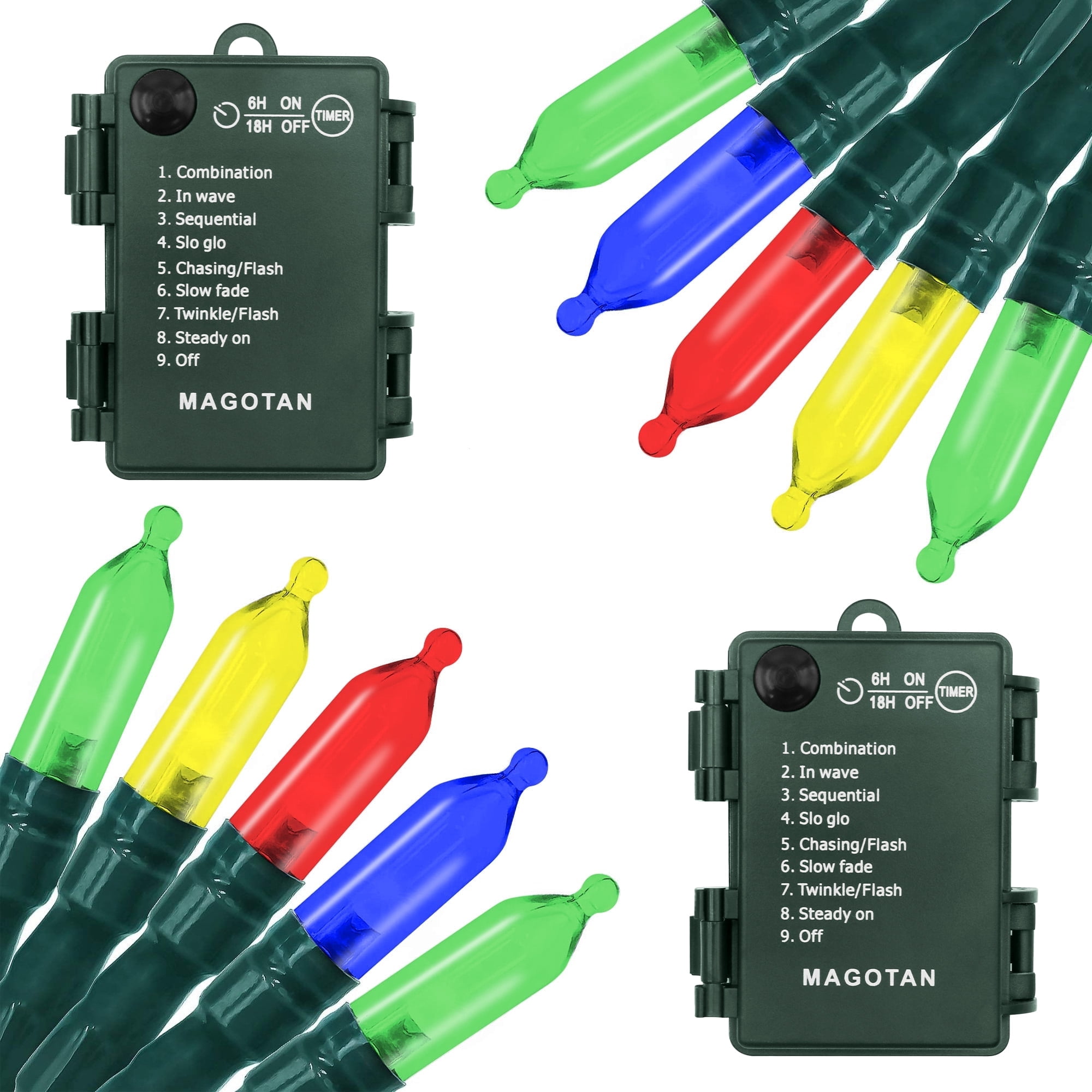 Multicolor Led Timer MAGOTAN Multicolor Christmas Lights, 18ft 50 LED, 8 Modes & Timer ...