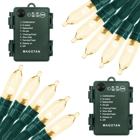 MAGOTAN Christmas Lights, Battery Operated String Lights 18ft 50 LED 8 Modes with Timer for Christmas Tree Wreath Party Home Indoor Outdoor Decor, Waterproof, Warm White, 2 Pack