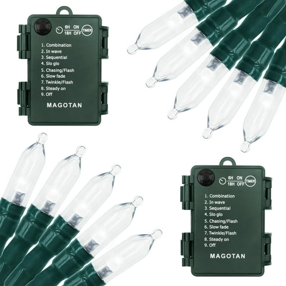 MAGOTAN Christmas Lights, Battery Operated String Lights 18ft 50 LED 8 Modes with Timer for Christmas Tree Wreath Party Home Indoor Outdoor Decor, Waterproof, White, 2 Pack