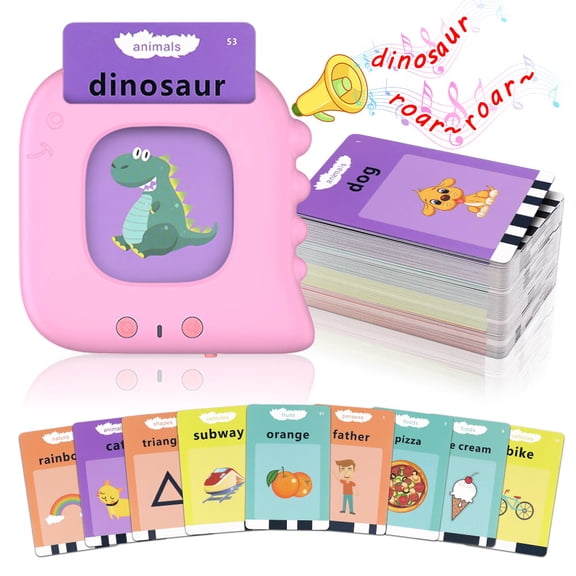 MAGOTAN Dinosaur Talking Flash Cards Toddler Toys 112 Cards 224 Sides Learning Toys for 1-6 Years Old Boys Girls Kids Birthday Gift, Pink