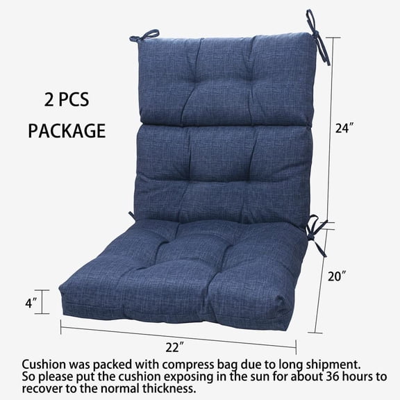 MAGPIE FABRICS Indoor/Outdoor Tufted High Back Chair Cushion Set of 2, Waterproof Deep Seating Rocking Chair Outdoor Chaise Lounge Sun Lounger Chair Cushions(Blue Navy)