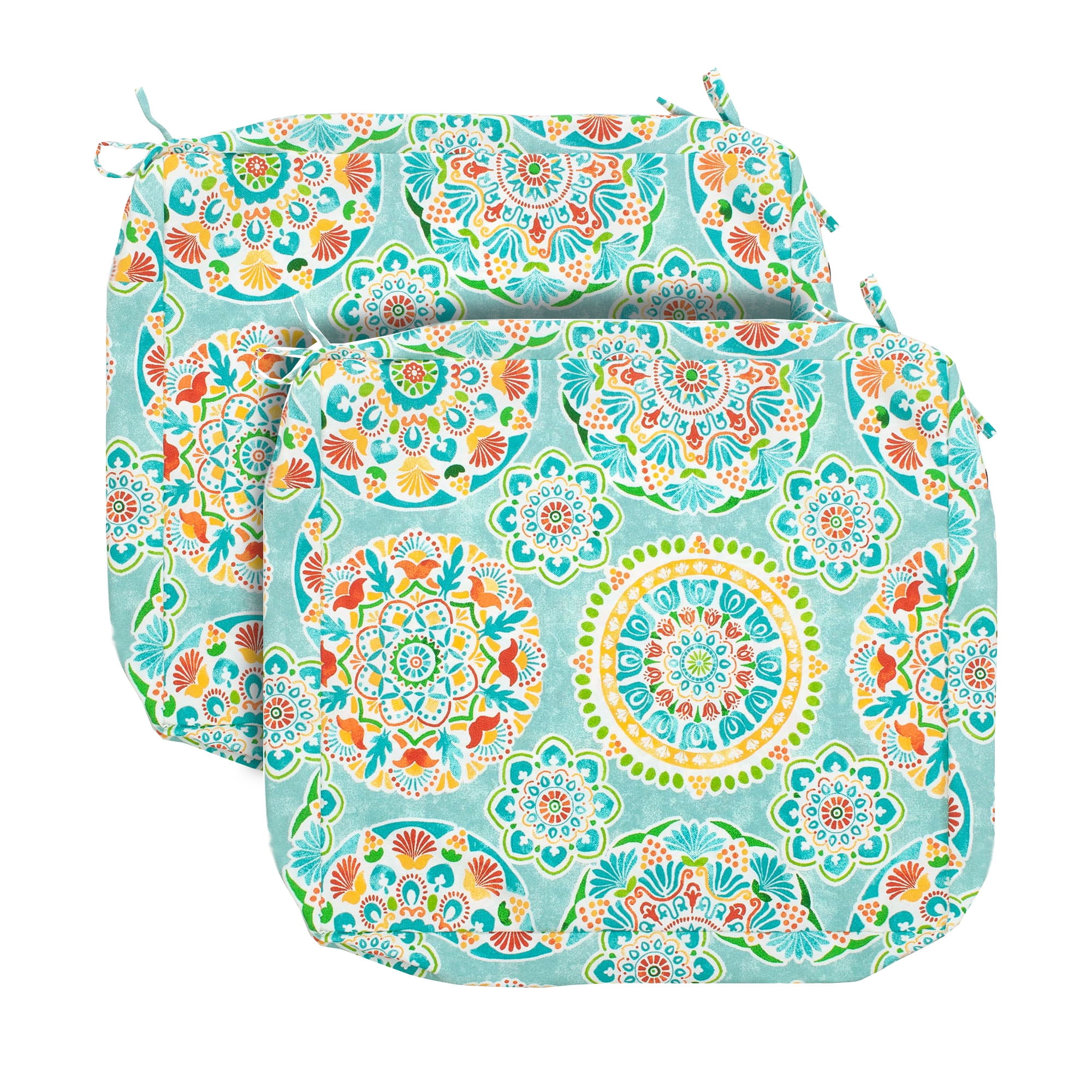 MAGPIE Indoor Outdoor 20" x 18"x 4" Chair Cushion Cover Replacement 2 Pack, NO Insert! Seat Cushion for Patio Garden Chair Sofa Bench Wicker(Cyan Circle)