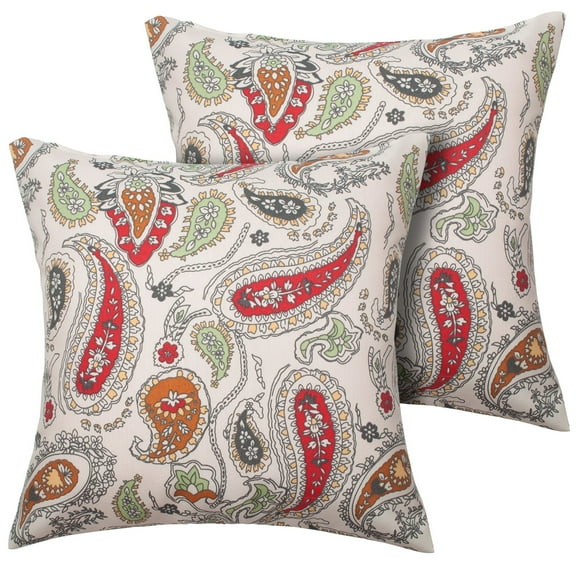 MAGPIE Set of 2 Decorative Throw Pillow Cover - 45*45 cm Pillow Cover Waterproof Decorative PillowCase Made of Polyester for Garden Sofa Living Room Bed Car(Paisley Red Beige)