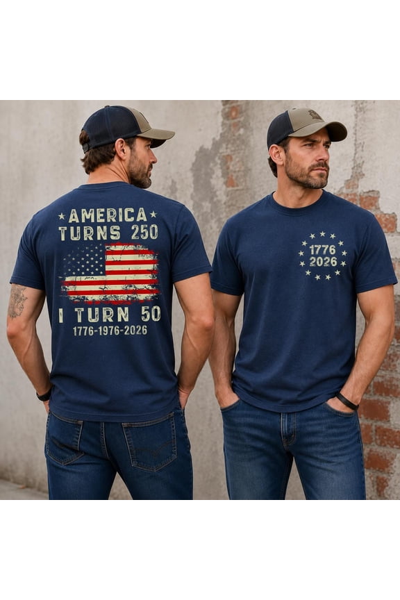Comfort Colors® America Turns 250 I Turn 50 Retro Shirt, Vintage 50th Birthday Tshirt 1976, Patriotic 50th Birthday Gift, 1776 1976 2026, Denim 4XL