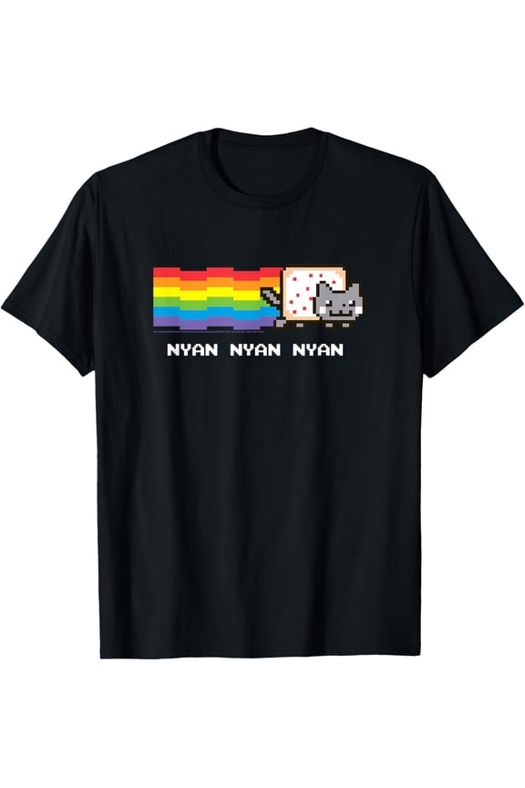 Funny Nyan Cat Rainbow Meme T-Shirt for Internet Fans, Navy S