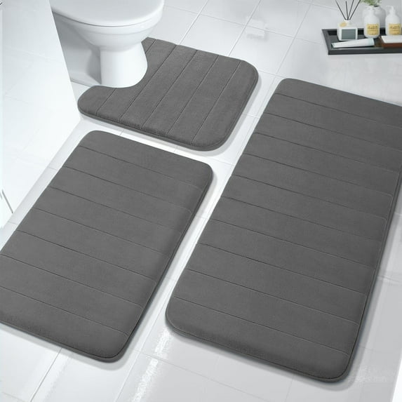 MAGULA 3 Pieces Memory Foam Bath Mat Sets, 44.1x24 + 31.5x19.8 and U-Shaped for Bathroom Rugs, Toilet Mats, Non-Slip, Soft Comfortable, Water Absorption,Charcoal Gray