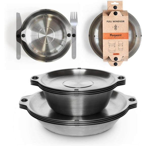 - MAGWARE Magnetic Bowls and Plates Set Stainless Steel Travel Dinnerware for Camping, Overlanding, Backpacking, Picnic, RV, Outdoor Dining Portable Tableware Mess Kit