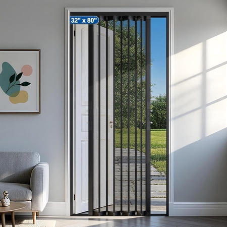 MAGZO 32" x 80" Upgraded Aluminum Retractable Screen Door, Durable Heavy Duty Aluminum Frame & Sturdy Mesh with 2 Security Lock, Easy Assemble