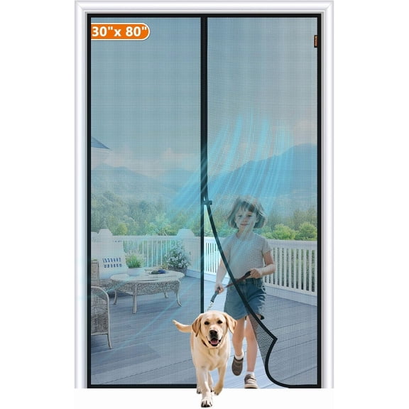 MAGZO Magnetic Screen Door Fit Door Size 30 x 80 Inch, Screen Size 32" x 81" Sturdy Magnet Middle Opening Screen Mesh