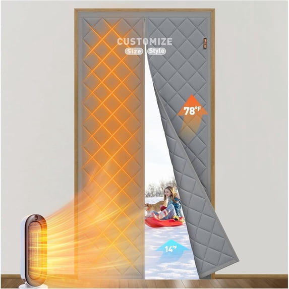 MAGZO Magnetic Winter Thermal Insulated Door Curtain Fits Door Size 37" x 80", Oxford Cloth Strong Magnets Winter Entrance Insulation, Thicken Cotton Entrance Cover for Doorways, Gray