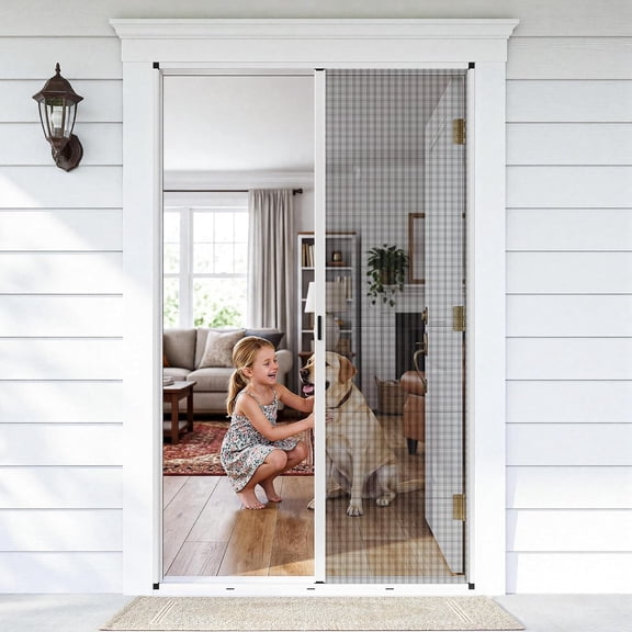 MAGZO Retractable Screen Door Fit Doors 30" x 80", Upgraded Magnetic Removable Aluminum Frame with Invisible Mesh, No-Drill Reversible Install, Fits Balcony/Patio/Sliding Doors, Critter Block