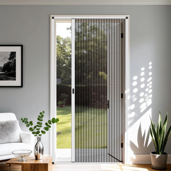 MAGZO Retractable Screen Door Fit Doors 34" x 80", Upgraded Magnetic Removable Aluminum Frame with Invisible Mesh, No-Drill Reversible Install, Fits Balcony/Patio/Sliding Doors, Critter Block