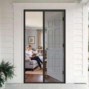 MAGZO Thickened Aluminum Retractable Screen Door Size 32" x 80", Strong and Rust-Proof Sliding Folding Screen Door with Low-Profile Tracks, Ideal for Front Entrance to Keep Critters Away, Black