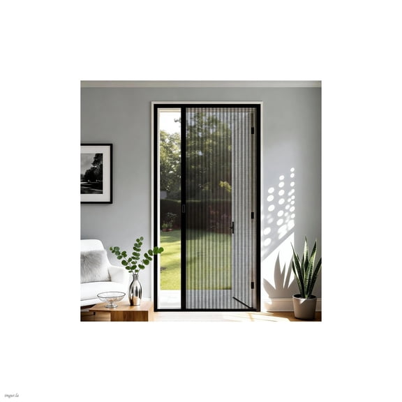 MAGZO Thickened Aluminum Retractable Screen Door Size 36" x 81", Strong and Rust-Proof Sliding Folding Screen Door with Low-Profile Tracks, Ideal for Front Entrance to Keep Critters Away, Black
