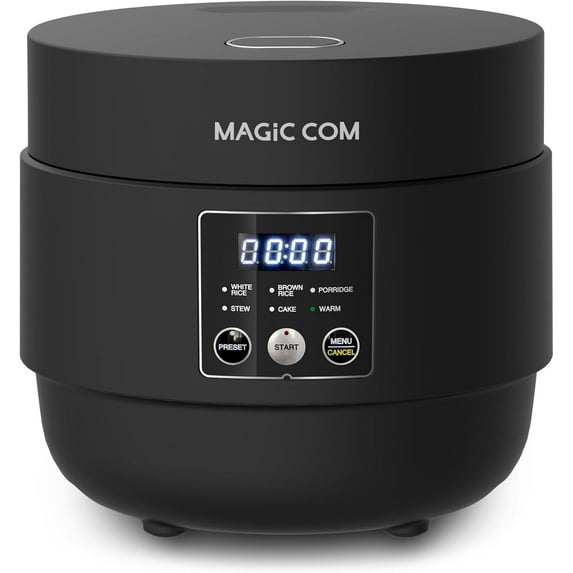 MAGiC COM Rice Cooker 4 Cup Uncooked (8 Cup Cooked), Small Digital Multi-Cooker with Steamer, 24H Delay Timer, Automatic Keep Warm, Non-Stick Pot, Perfect for Dorm, Travel, Single Serve (Black)