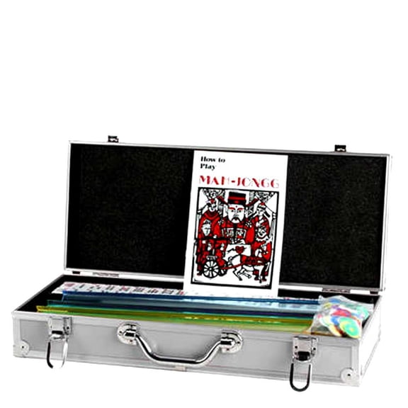 MAH JONG EXPERIENCE WITH THIS DELUXE SET IN SILVER ALUMINUM CASE | 166 COLOR TILES | TILES, RACKS, PUSHERS, DICE, BETTOR, INSTRUCTION BOOKLET, AND TOKENS