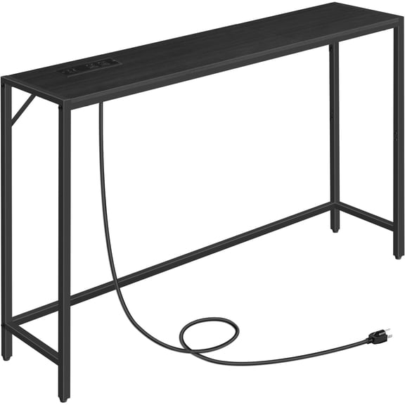 MAHANCRIS 43.3”Console Table with Outlet, Narrow Sofa Table with Charging Station, Entryway Table with Display Shelf, Behind Couch Table, Long Sofa Side Table, Living Room, Hallway, Black CTHB112E01