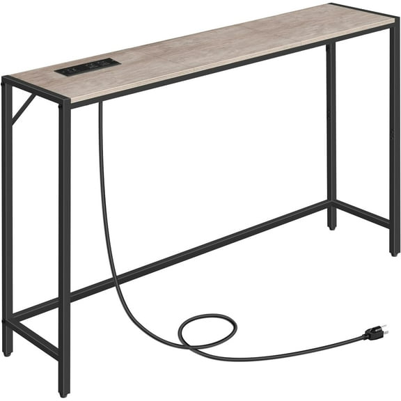 MAHANCRIS Console Table, Narrow Sofa Table, 43.3” Entrance Table with Power Station, Behind Couch Table, Simple Style, for Living Room, Hallway, Entryway, Foyer, Greige and Black CTHG112E01