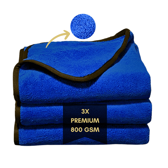 MAHD Microfiber Car Cleaning Cloth, 800 GSM, Lint-Free, Ultra-Absorbent, Double-Sided – Blue – Pack of 3 (20 × 30 in)