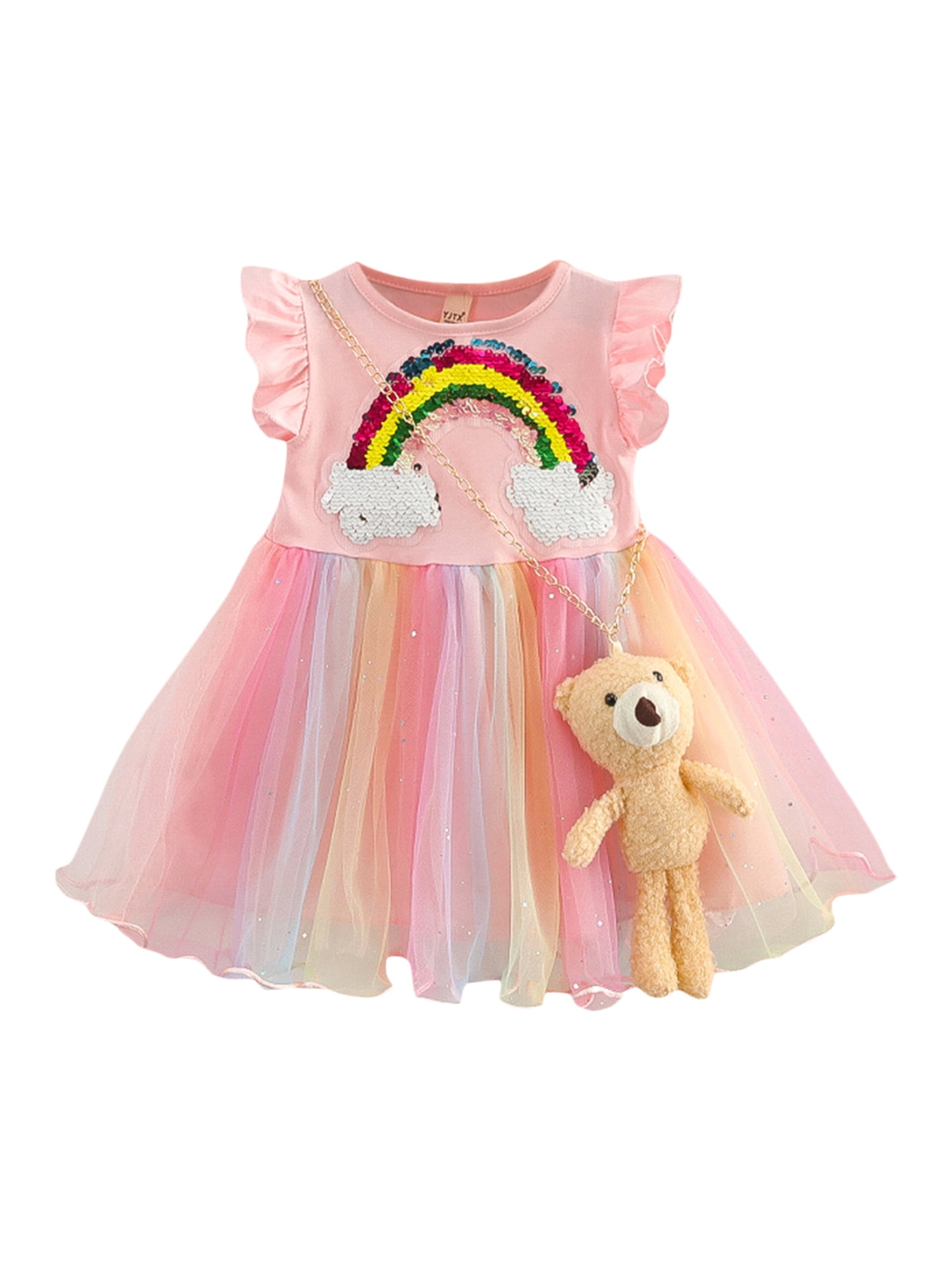 MAHUAOYIXI Jeune Fille 2 PCS Ensemble Robe en Tulle avec Arc en Ciel Sequin Ours Robe de Princesse Elegant et Mignon Rose 6 18 Months Walmart