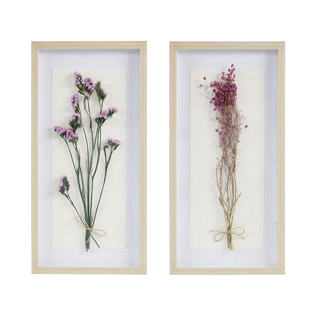 Natural Wood Frame Dried Flower Shadow Box Wall Art Set