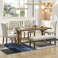 MAICOSY 6Piece Farmhouse Dining Table Set, 72 Inch Wood Rectangular