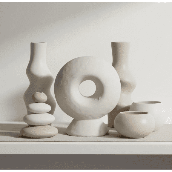 MAICOSY Abstract sculpture made of stone, white donut-shaped vase 13"