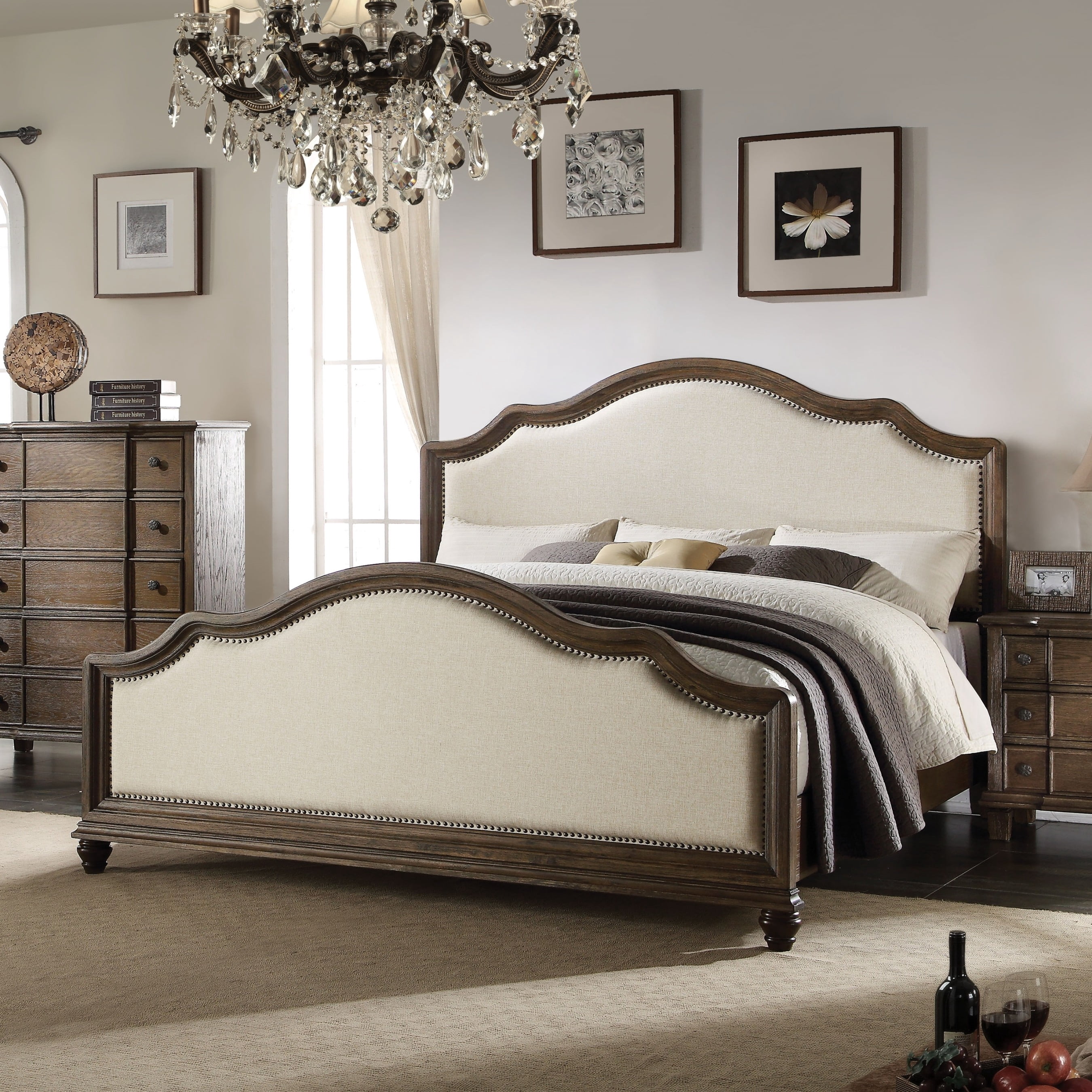 MAICOSY French Style Queen Size Bed Frame Linen, Upholstered Platform ...