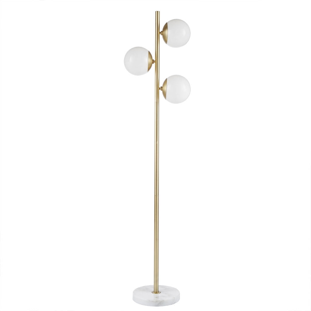 Holloway 62" White and Gold 3-Globe Marble Base Floor Lamp