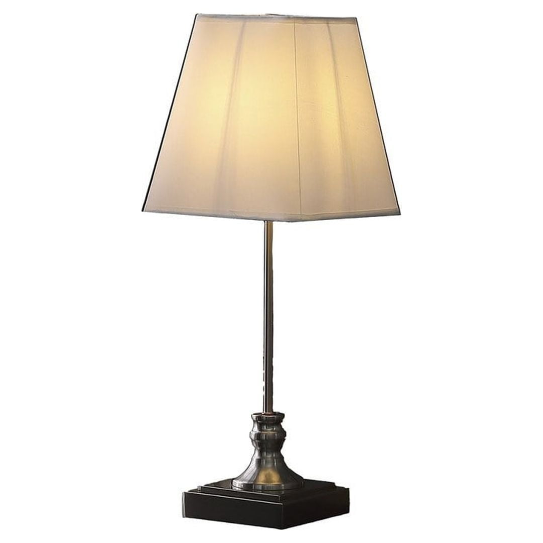 Brushed Silver Metal Table Lamp with White Linen Shade
