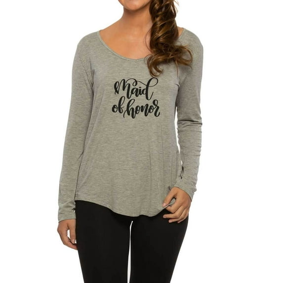 "MAID OF HONOR" Gray Stretch Long Sleeve Leggings Shirt, Medium