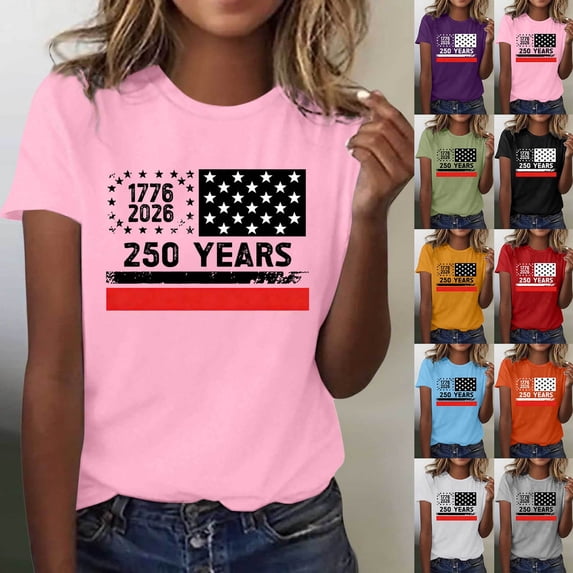 MAIHAN 250th Anniversary USA Shirt Patriotic American Flag Shirts for Women Men 1776-2026 Short Sleeve Tee Unisex(StyleA,Pink,M)