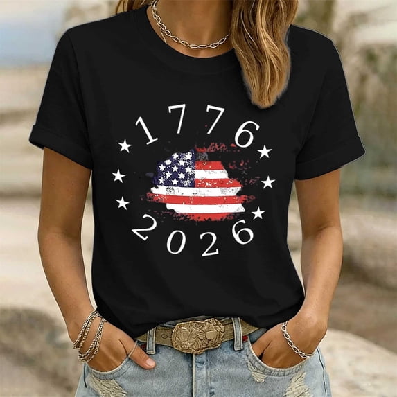 MAIHAN 250th Anniversary Usa Shirt American Flag Shirts 250 Years Independence Tee Crew Neck Short Sleeve Summer T-Shirt Funny Tshirts Shirts for Women