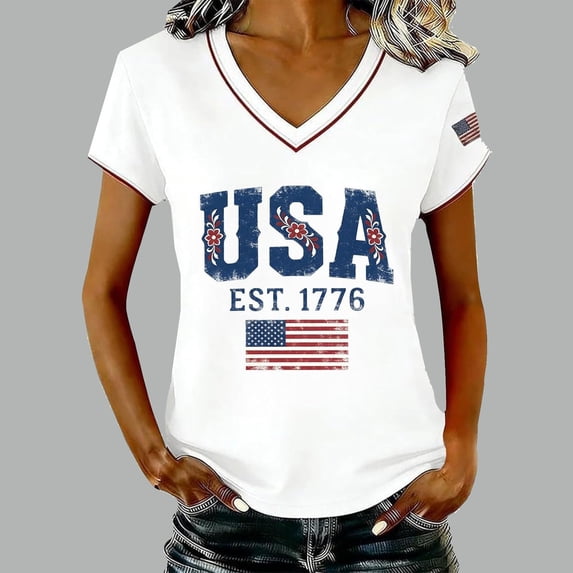 MAIHAN 250th Anniversary Usa Women Patriotic T-Shirt Plus Size American Flag Shirts Crew Neck Short Sleeve Summer T-Shirt Funny Tshirts Shirts for Women