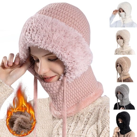 MAIHAN 3 in 1 Beanie Hat with Scarf and Mask Women, Women's Knitted Hat in Autumn and Winter Warm Knitted Ski Scarf and Mask Set Winter Hats for Women,Khaki