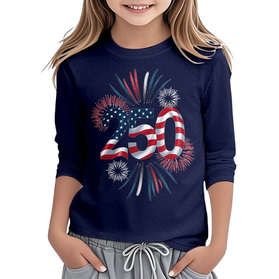 MAIHAN America 250 Shirt July 4th 250th Birthday T-Shirt Summer America Patriotic Tee Tops 1776-2026 Tshirt Kids Summer Tops for Girls 2026