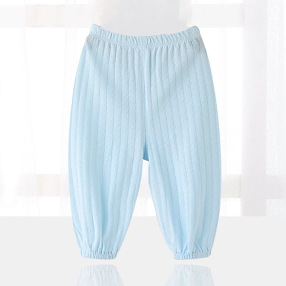 MAIHAN-Baby Home Pants, Unisex Kids' Summer Thin Cotton Long Pants, Toddler Spring & Autumn Pajama-Style Loose Pants(Light Blue,3-4Years)