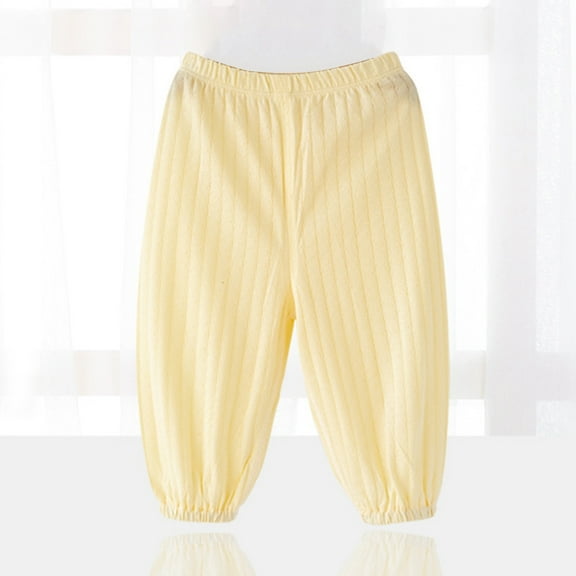 MAIHAN-Baby Home Pants, Unisex Kids' Summer Thin Cotton Long Pants, Toddler Spring & Autumn Pajama-Style Loose Pants(Yellow,0-3Months)