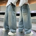 thumbnail image 1 of MAIHAN-Big Kids' Stylish Casual Long Pants - Children's Straight-Leg Loose Wide-Leg Pants(Light Blue,6-7Years), 1 of 6