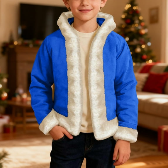 MAIHAN-Boy's Solid Color Winter Anorak Coat -Winter Hooded Cardigan, Christmas Warm Jacket, Christmas Hooded Cardigan Open Front Sweater(Blue,2-3Years)