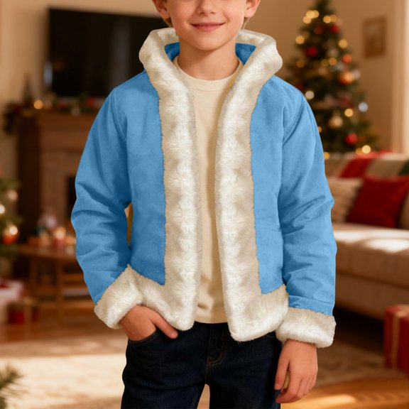 MAIHAN-Boy's Solid Color Winter Anorak Coat -Winter Hooded Cardigan, Christmas Warm Jacket, Christmas Hooded Cardigan Open Front Sweater(Sky Blue,9-10Years)