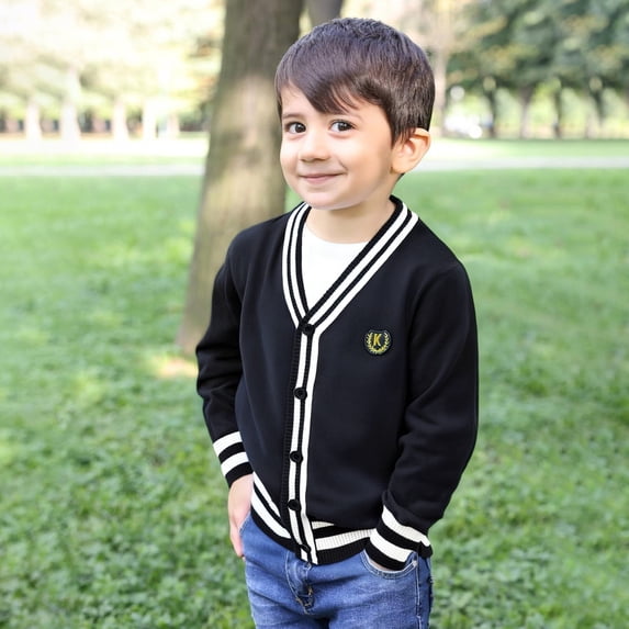 MAIHAN-Boys Girls School Uniform Cardigan Sweater Soft Cotton V-Neck Soft Cotton Knit Outerwear, Soft Knit Cardigan , Lightweight Versatile Outfit for Spring Fall Seasons(Black,5-6Years)