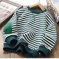 thumbnail image 1 of MAIHAN-Boys Girls Striped Crewneck Sweatshirt Kids Long Sleeve Oversized Fashion Pullover Tops Fall Clothes,Casual Loose Fit Long Sleeve Top with Dropped Shoulder for School Wear(Green,3-4Years), 1 of 8