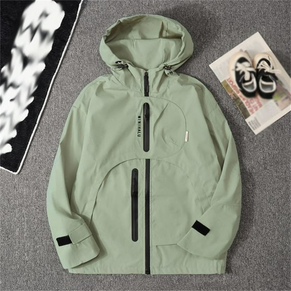 MAIHAN-Boys Windbreaker Jacket with Hood, Water-Resistant Hiking Coat for Kids, Lightweight Breathable Raincoat for Outdoor Activities, Spring Autumn Casual Jacket(Army Green,5-6Years)