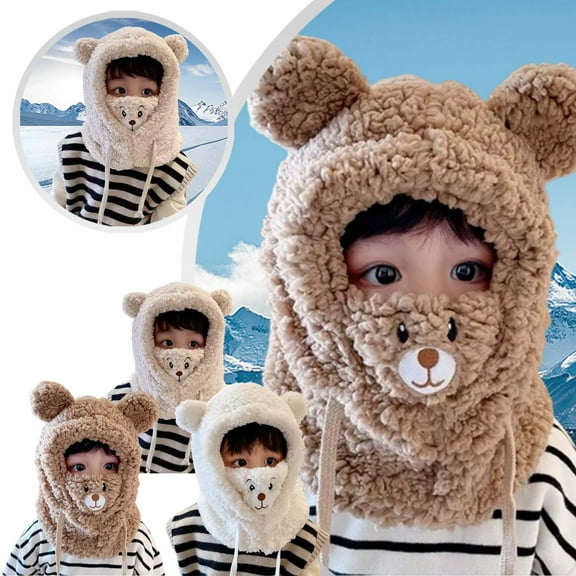 MAIHAN Boys Winter Hat Winter Warm Scarf Hat Balaclava Kids Thick Earflap Hood Cap Thick Lining Skull Caps Winter Hats for Kids,C