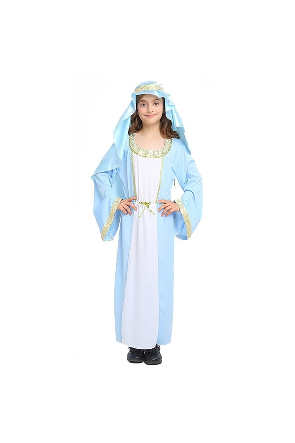 -Children's Shepherd Set - Robe & Scarf Historical Dress-Up Outfit for Role Play & Partie(Sky Blue2,4-8 Years)